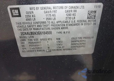 2016 Chevrolet Equinox Ls из США, поврежденный, VIN 2GNALBEK3G6184568